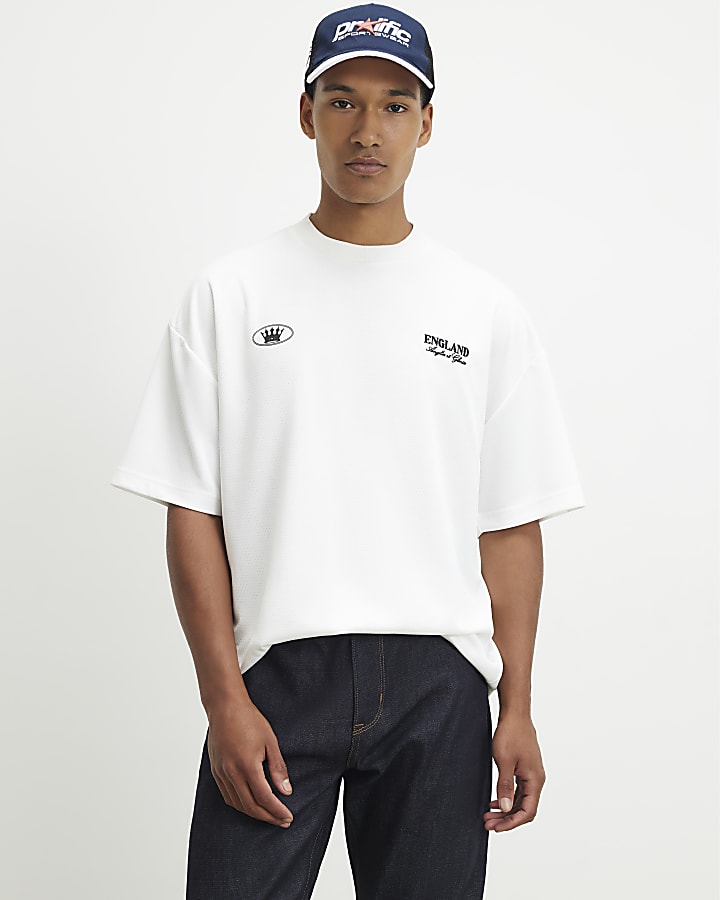 White Oversized Fit England Gothic T-Shirt