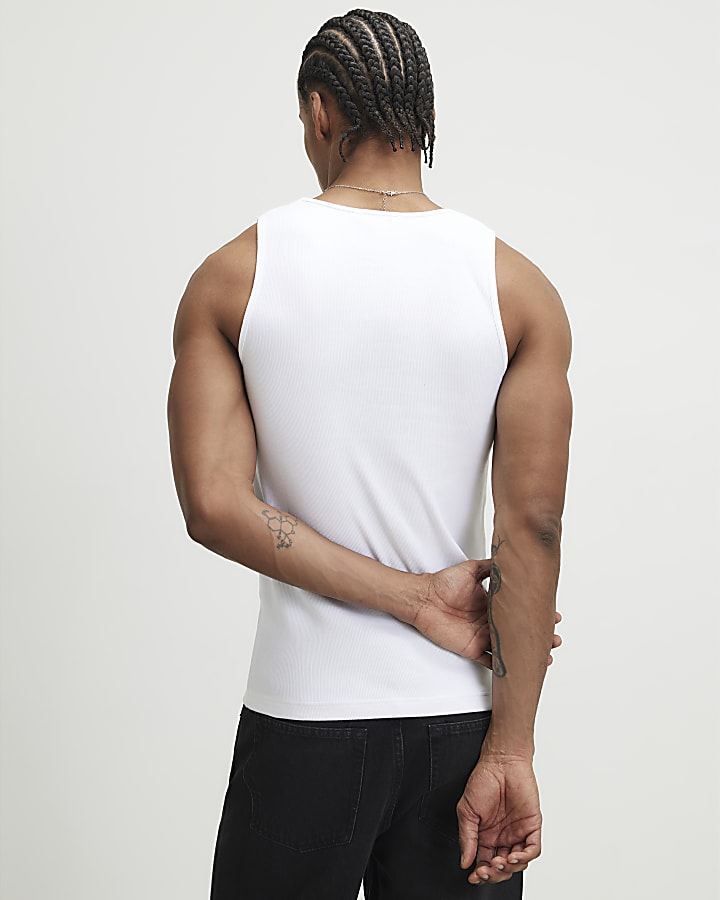 White Muscle Fit Ribbed Pack Of 3 Vests