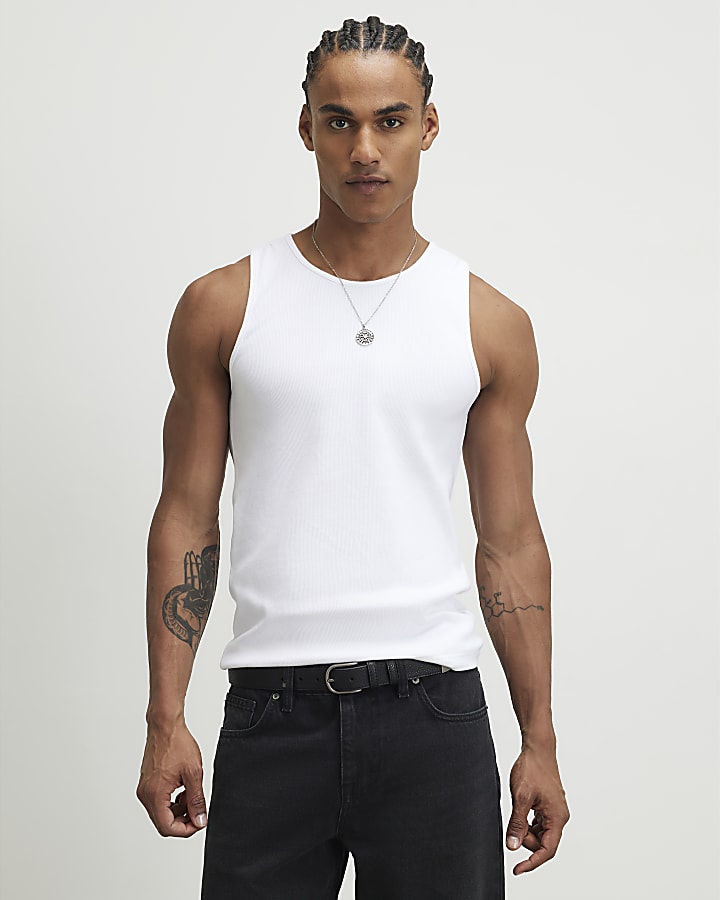 White Muscle Fit Ribbed Pack Of 3 Vests