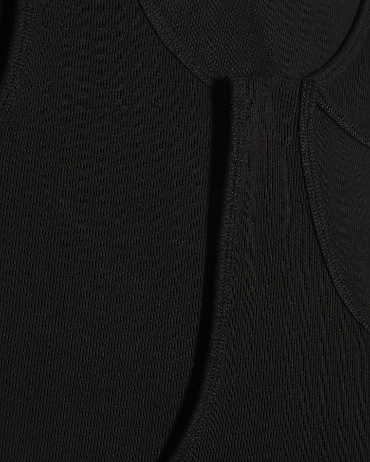 Black Muscle Fit Ribbed Pack Of 3 Vests