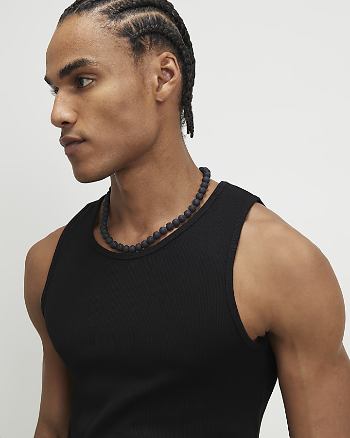 Black Muscle Fit Ribbed Pack Of 3 Vests