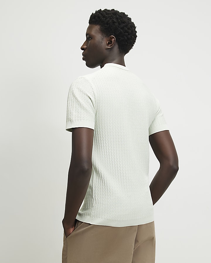 Green Muscle Fit Zig Zag Textured T-Shirt