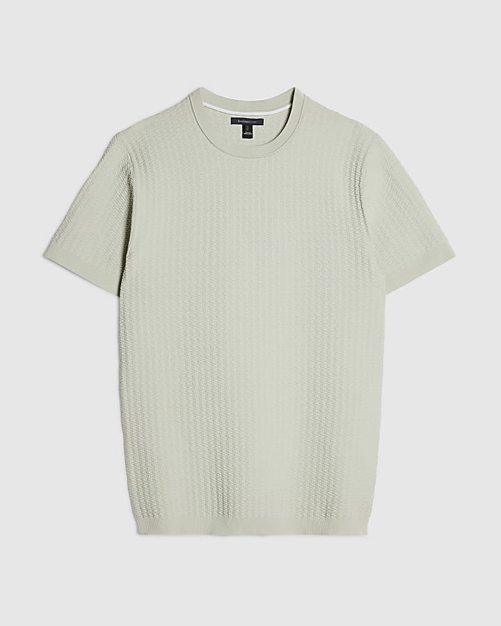 Green Muscle Fit Zig Zag Textured T-Shirt