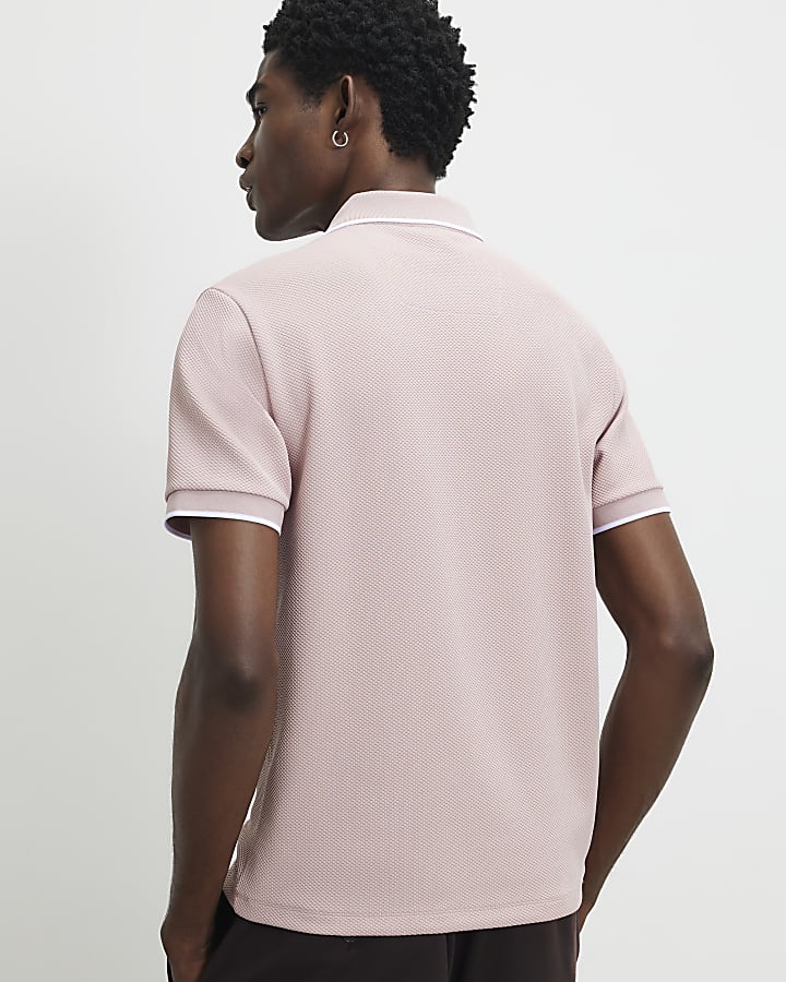 Pink Slim Fit Textured Polo Shirt