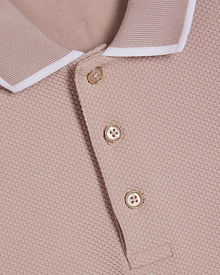 Pink Slim Fit Textured Polo Shirt