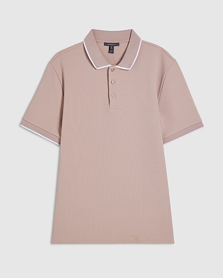 Pink Slim Fit Textured Polo Shirt