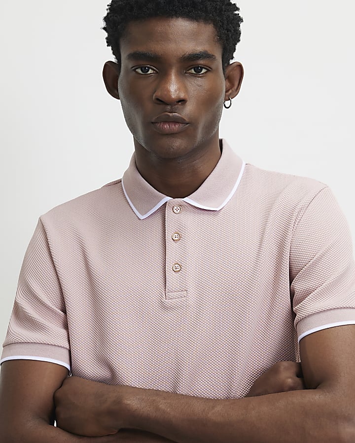 Pink Slim Fit Textured Polo Shirt
