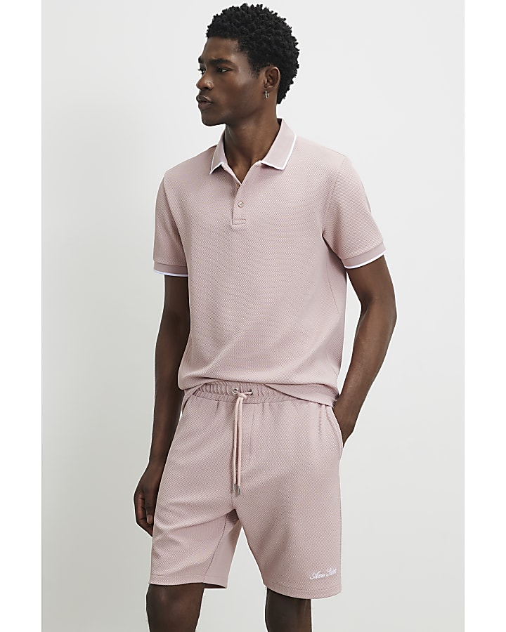 Pink Slim Fit Textured Polo Shirt