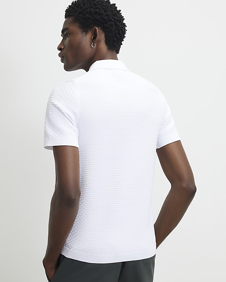 White Muscle Fit Hexogen Textured Polo Shirt