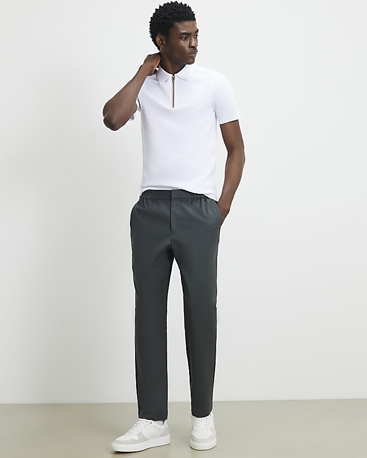 White Muscle Fit Hexogen Textured Polo Shirt