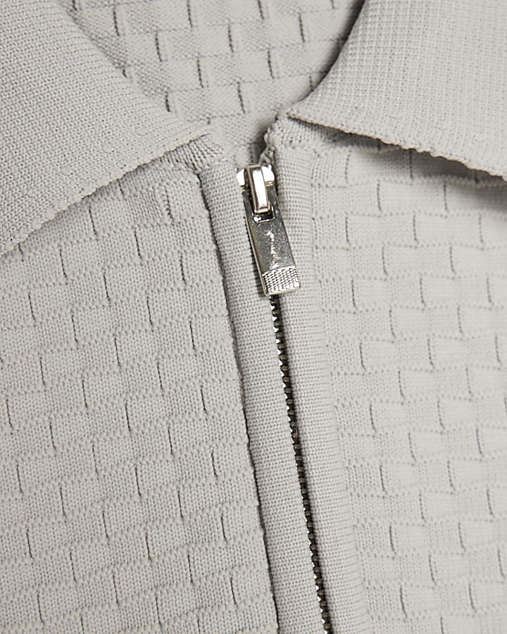 Grey Muscle Fit Hexogen Textured Polo Shirt