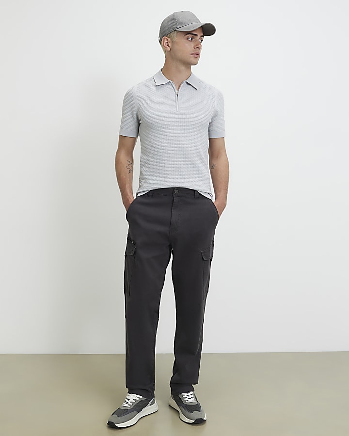 Grey Muscle Fit Hexogen Textured Polo Shirt