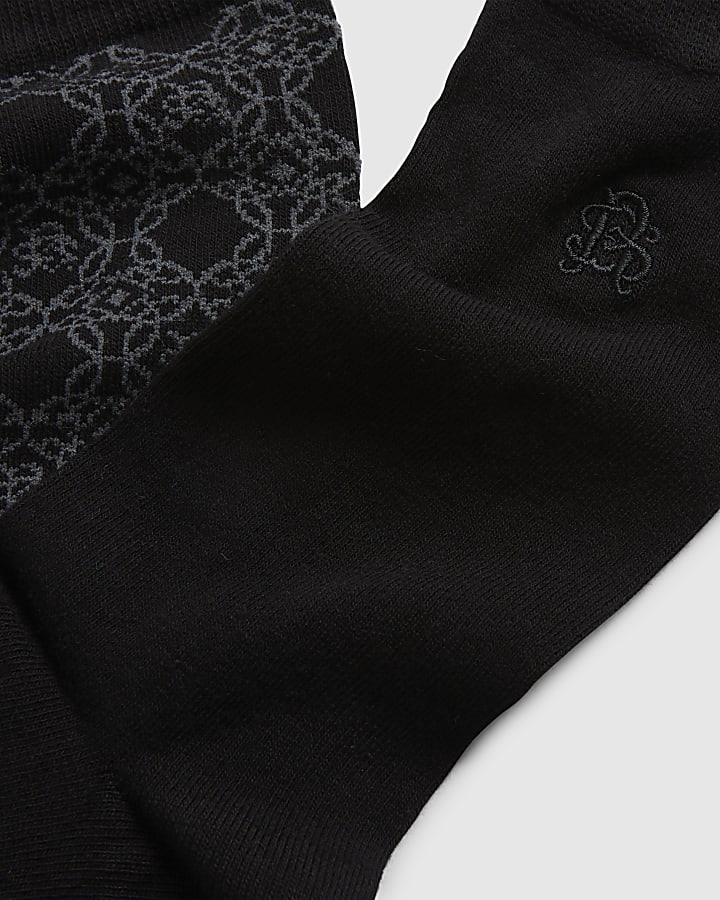 Black Monogram Pack Of 5 Socks