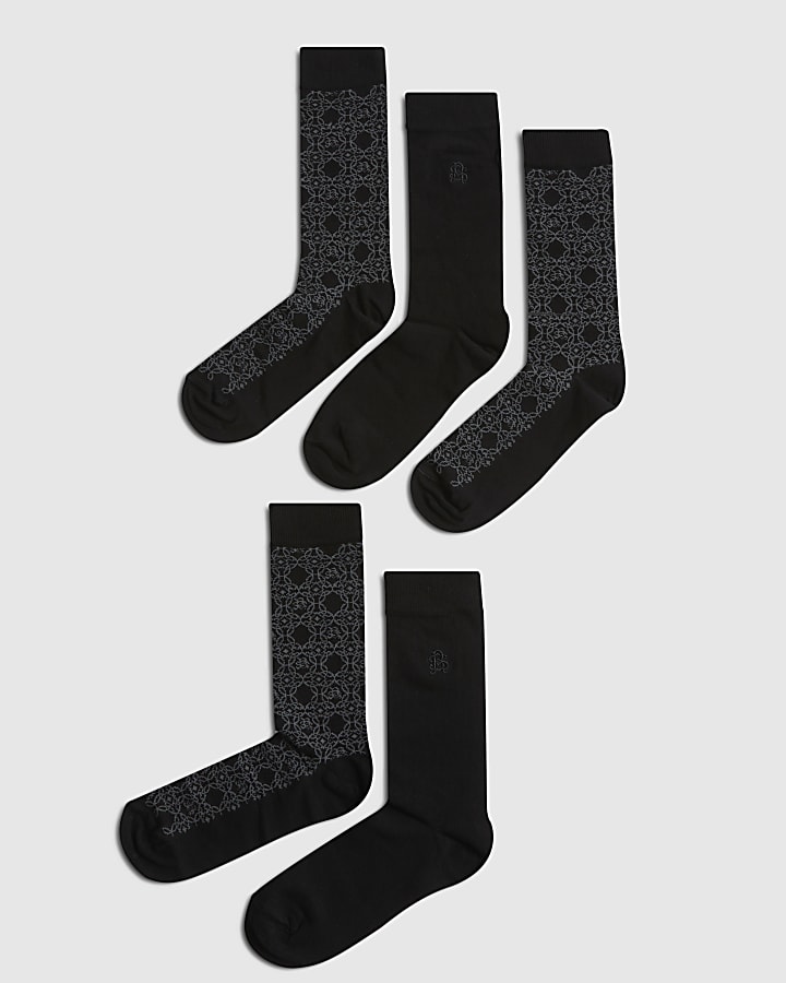 Black Monogram Pack Of 5 Socks