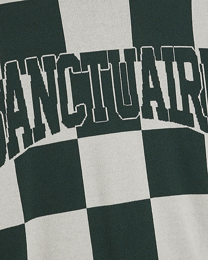Green Cotton Checkerboard Sanctuaire T-Shirt