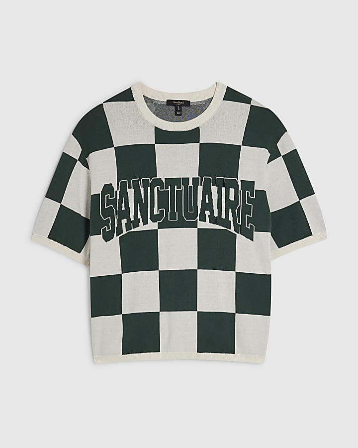Green Cotton Checkerboard Sanctuaire T-Shirt