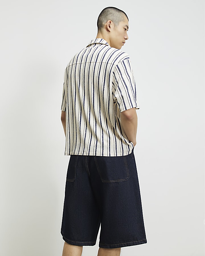 Navy Regular Fit Cotton Double Stripe Shirt