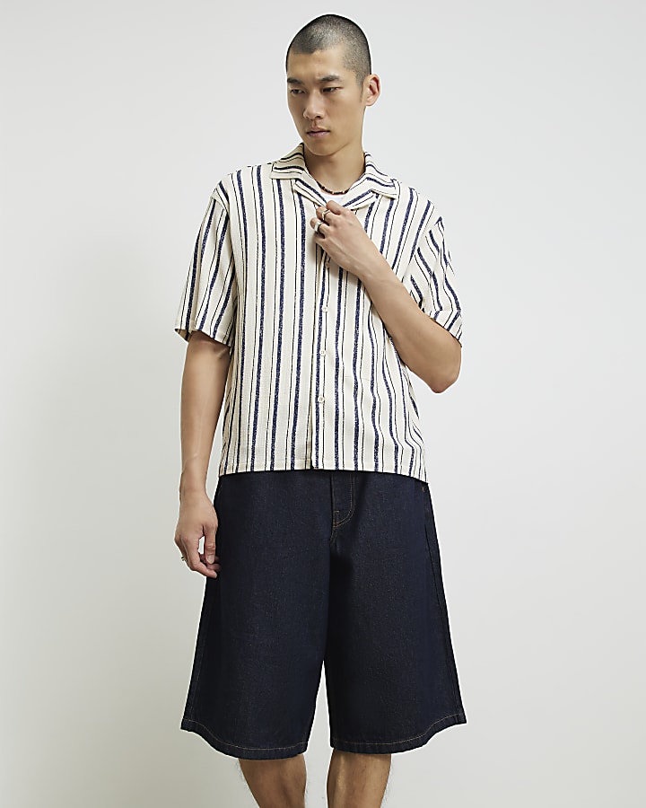 Navy Regular Fit Cotton Double Stripe Shirt