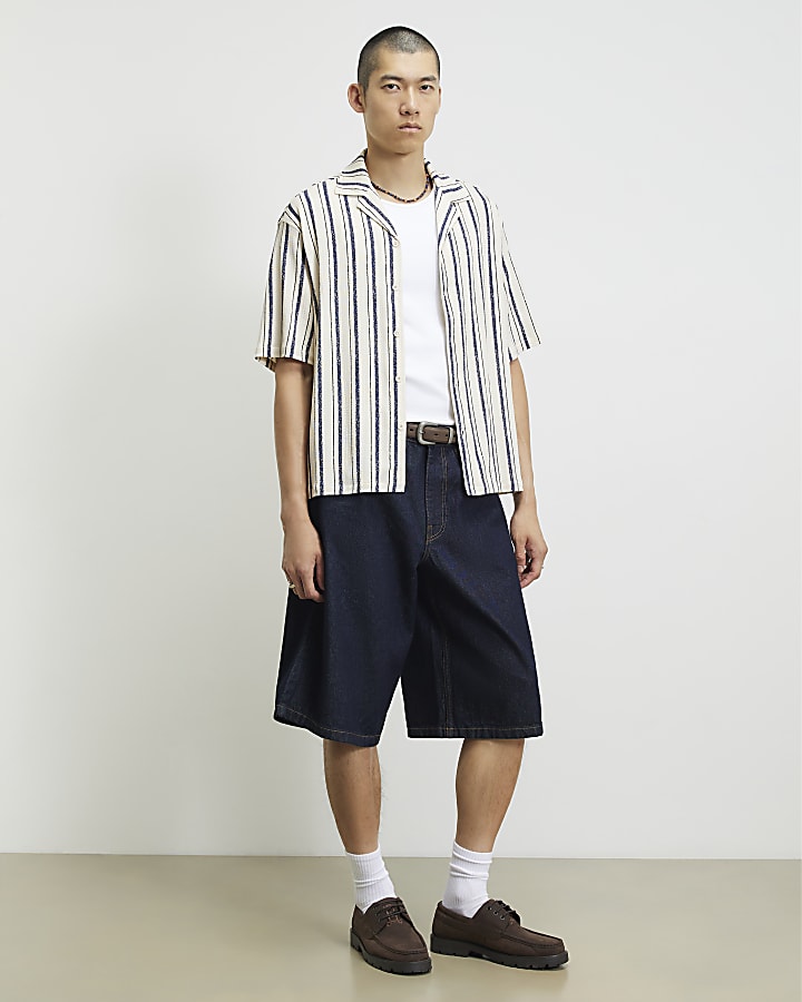 Navy Regular Fit Cotton Double Stripe Shirt