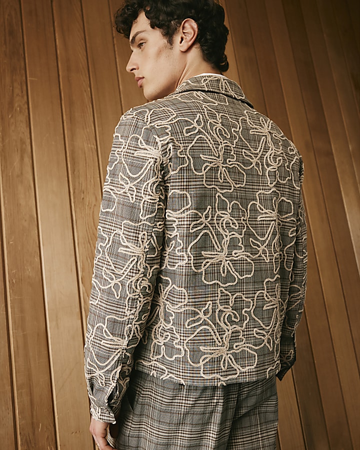 Brown Twisted Tailor Floral Check Jacket