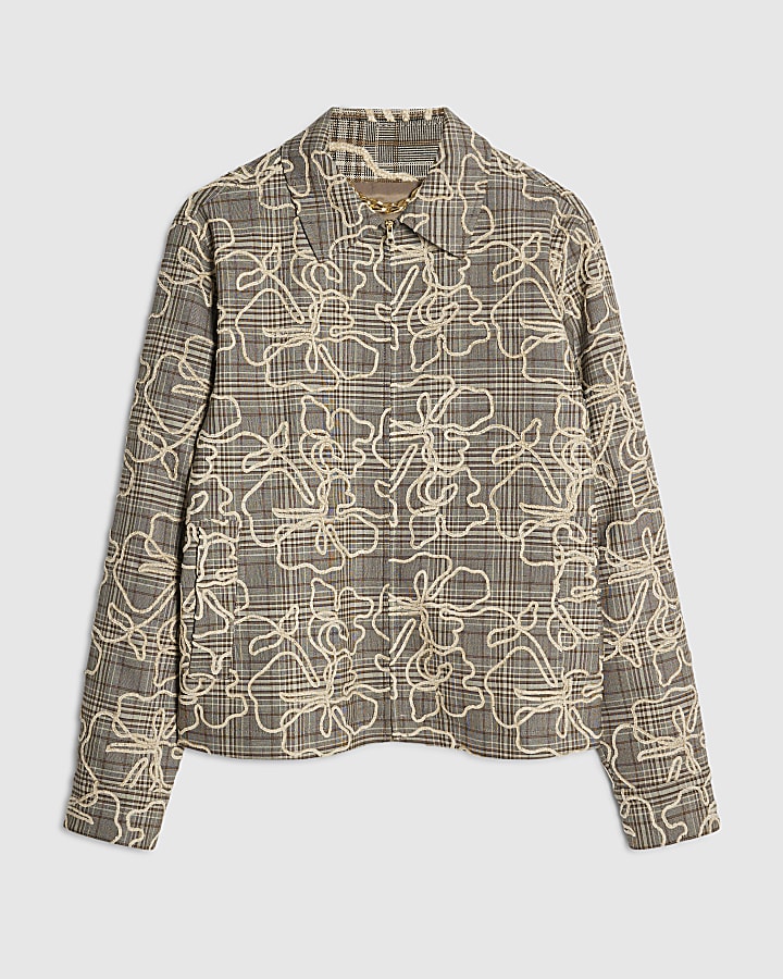 Brown Twisted Tailor Floral Check Jacket