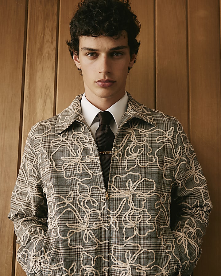 Brown Twisted Tailor Floral Check Jacket