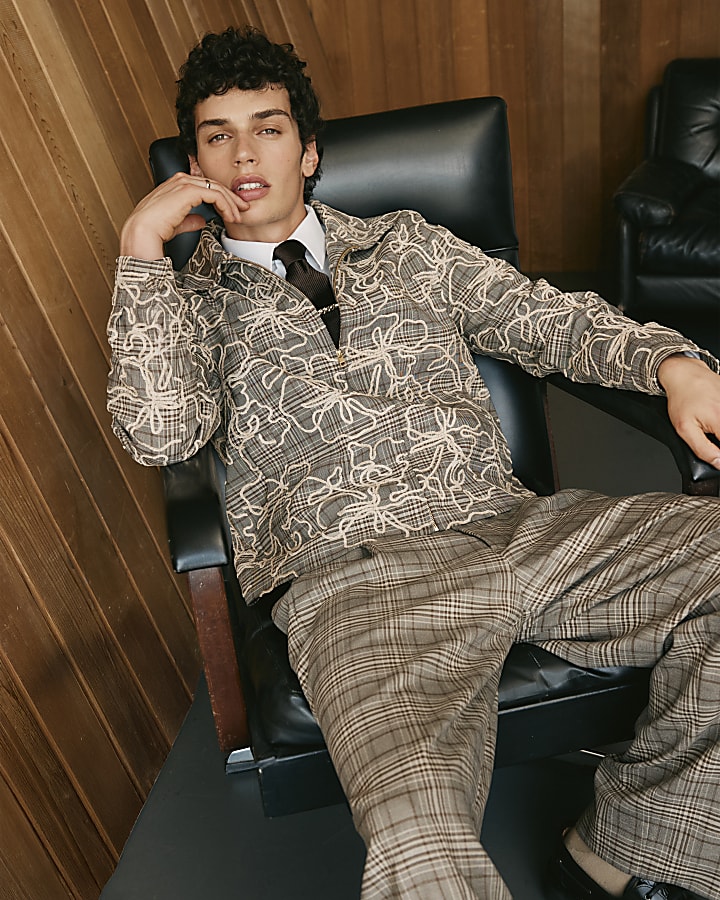 Brown Twisted Tailor Floral Check Jacket