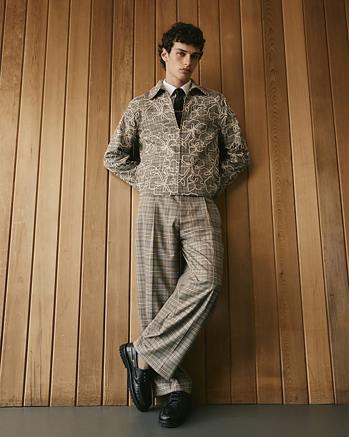 Brown Twisted Tailor Floral Check Jacket