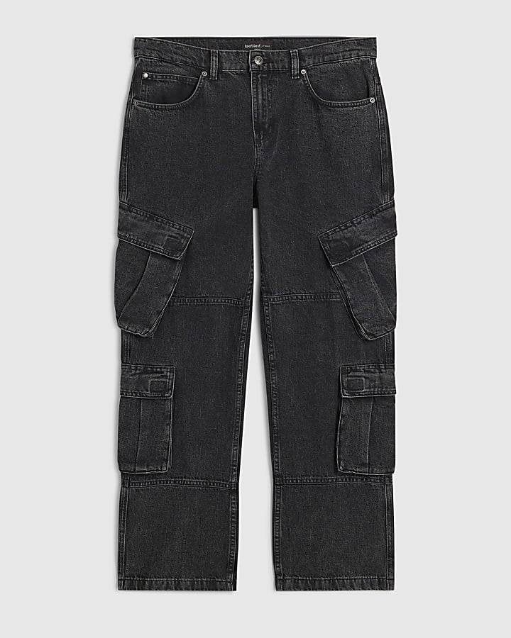 Black Loose Fit Cargo Jeans