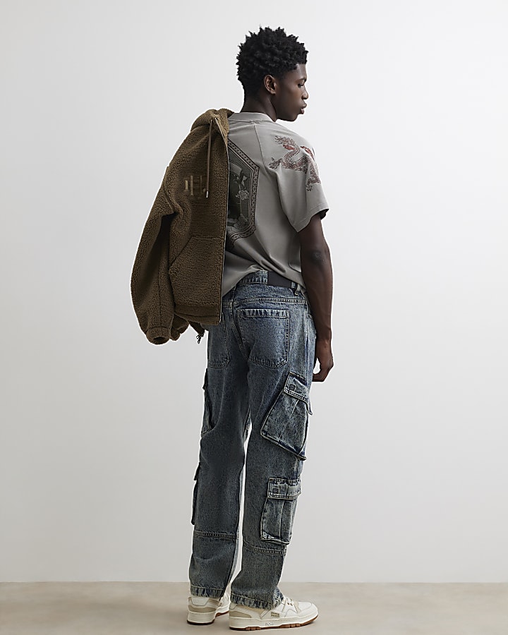 Blue Loose Fit Cargo Leg Jeans