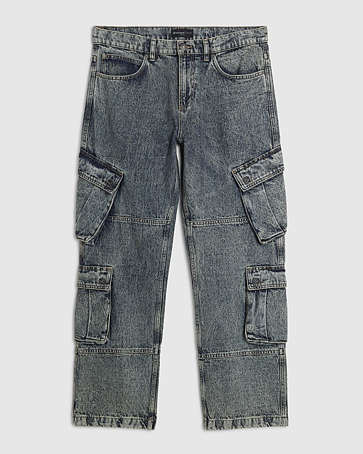 Blue Loose Fit Cargo Leg Jeans