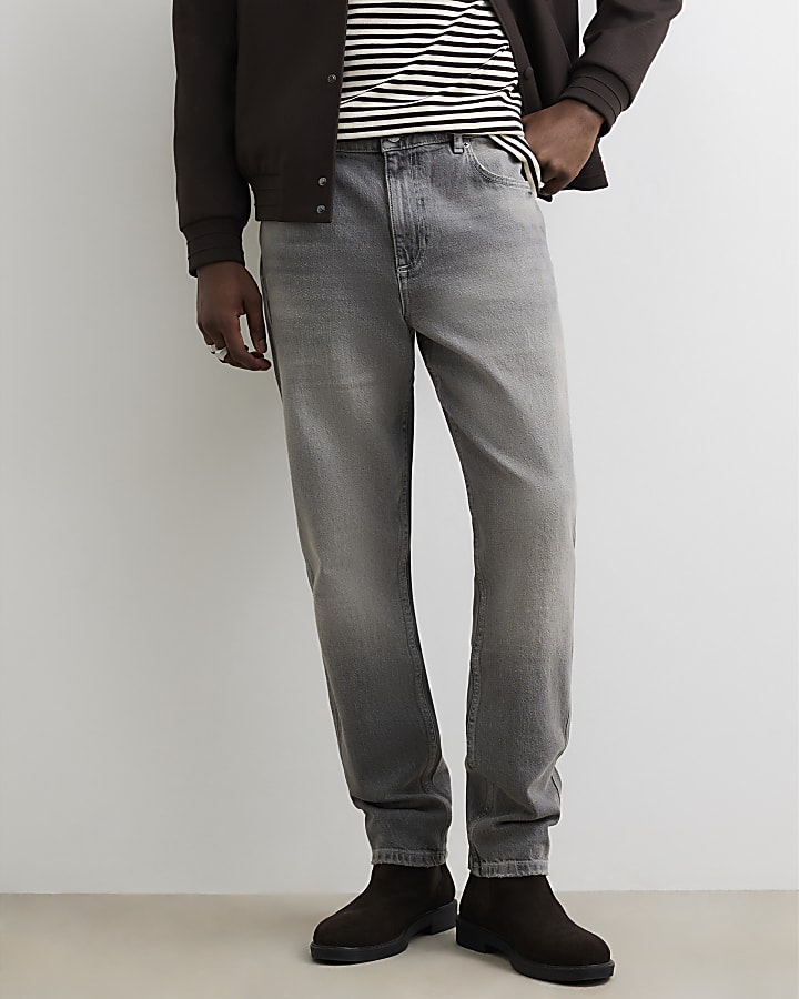 Grey Tapered Fit Jeans