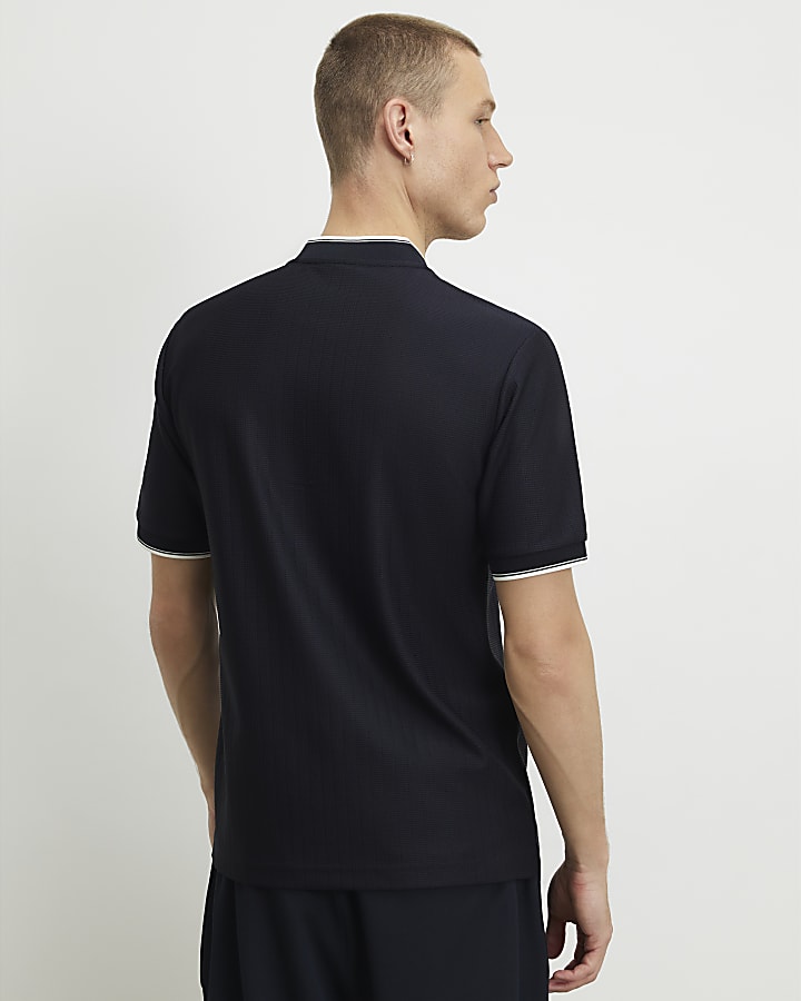 Navy Slim Fit Textured Polo Shirt