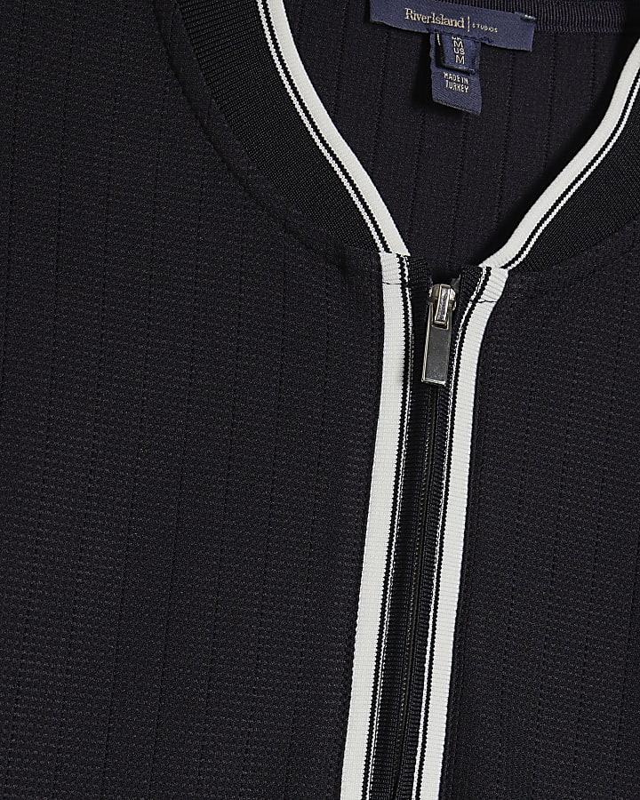 Navy Slim Fit Textured Polo Shirt