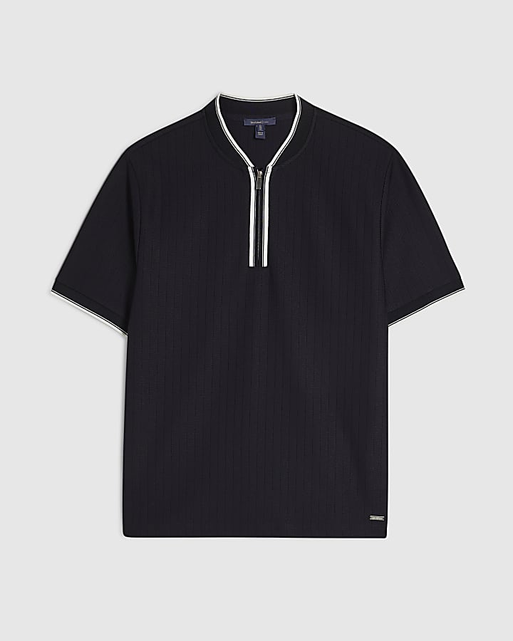 Navy Slim Fit Textured Polo Shirt