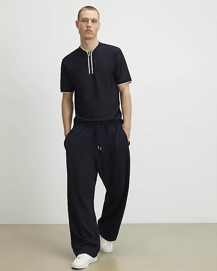 Navy Slim Fit Textured Polo Shirt