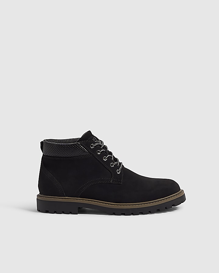 Black Nubuck Padded Collar Chukka Boots