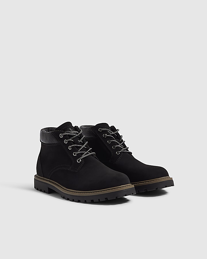 Black Nubuck Padded Collar Chukka Boots