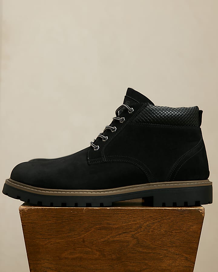 Black Nubuck Padded Collar Chukka Boots