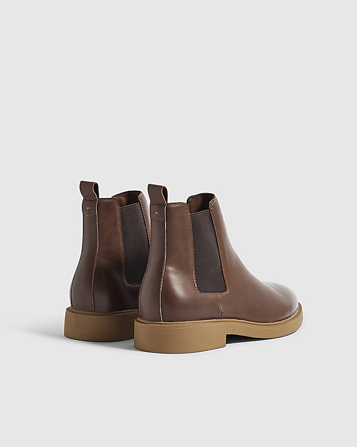 Brown Faux Leather Chelsea Boots