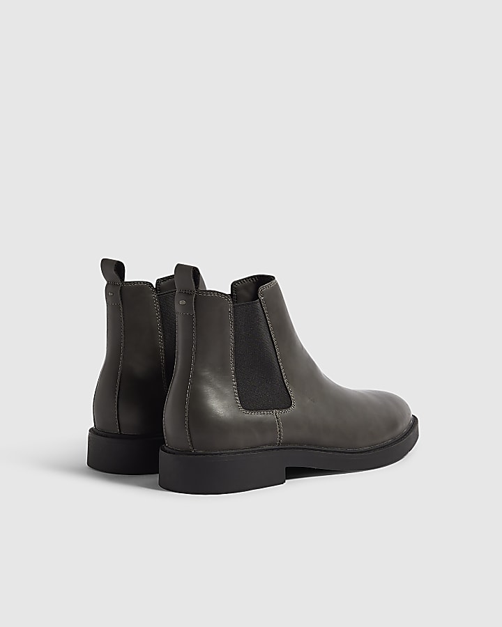 Grey Faux Leather Chelsea Boots