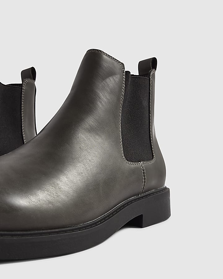 Grey Faux Leather Chelsea Boots
