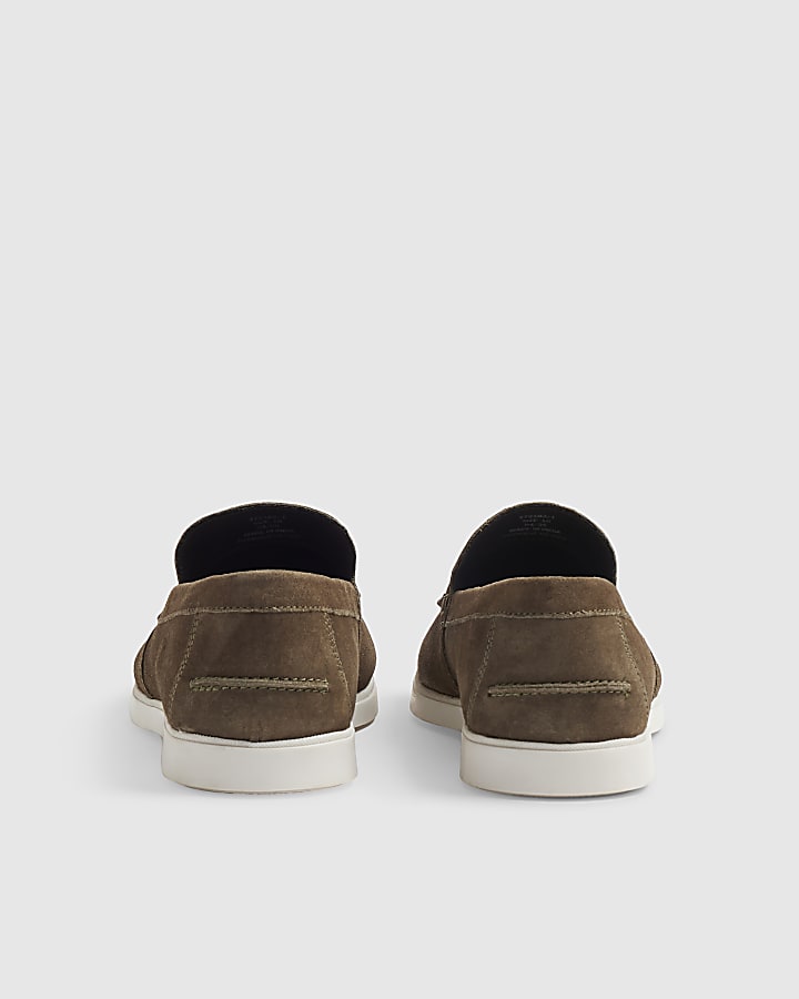 Khaki Suede Deconstructed Loafers