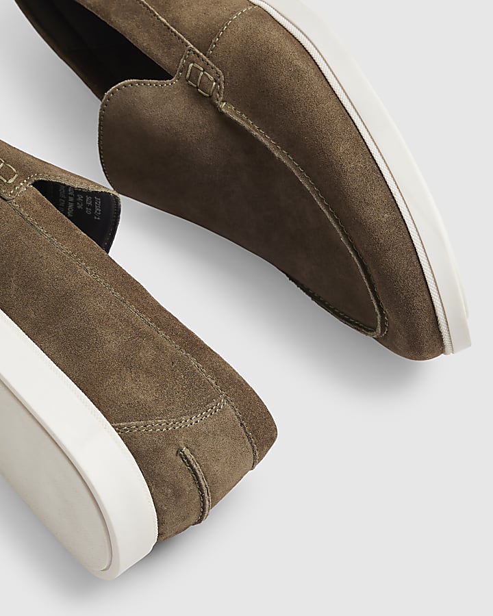 Khaki Suede Deconstructed Loafers