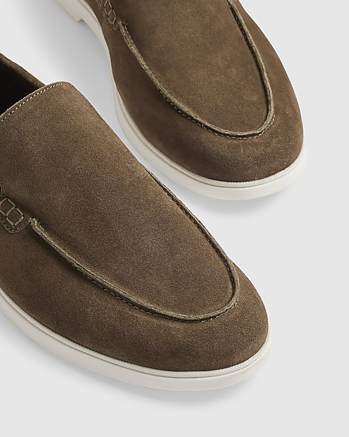Khaki Suede Deconstructed Loafers