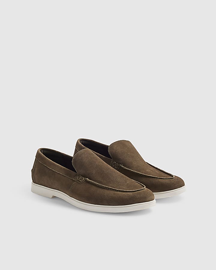 Khaki Suede Deconstructed Loafers