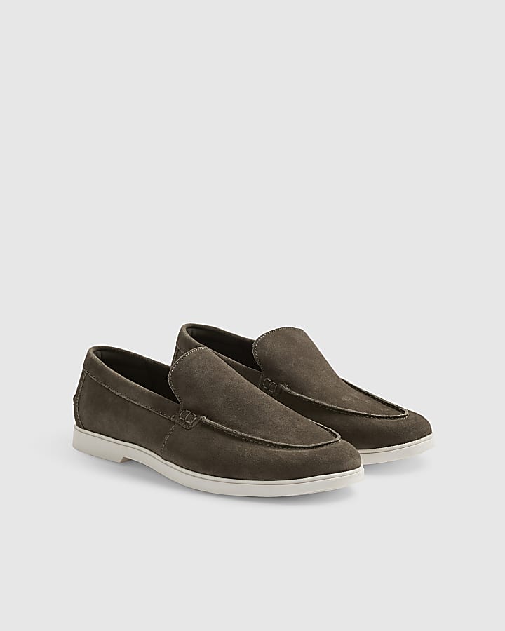Khaki Suede Deconstructed Loafers