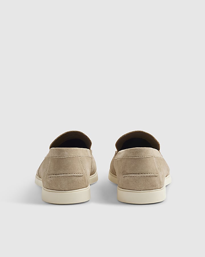 Beige Suede Deconstructed Loafers
