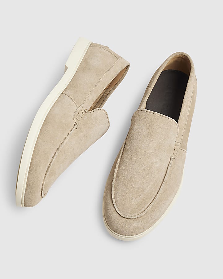 Beige Suede Deconstructed Loafers