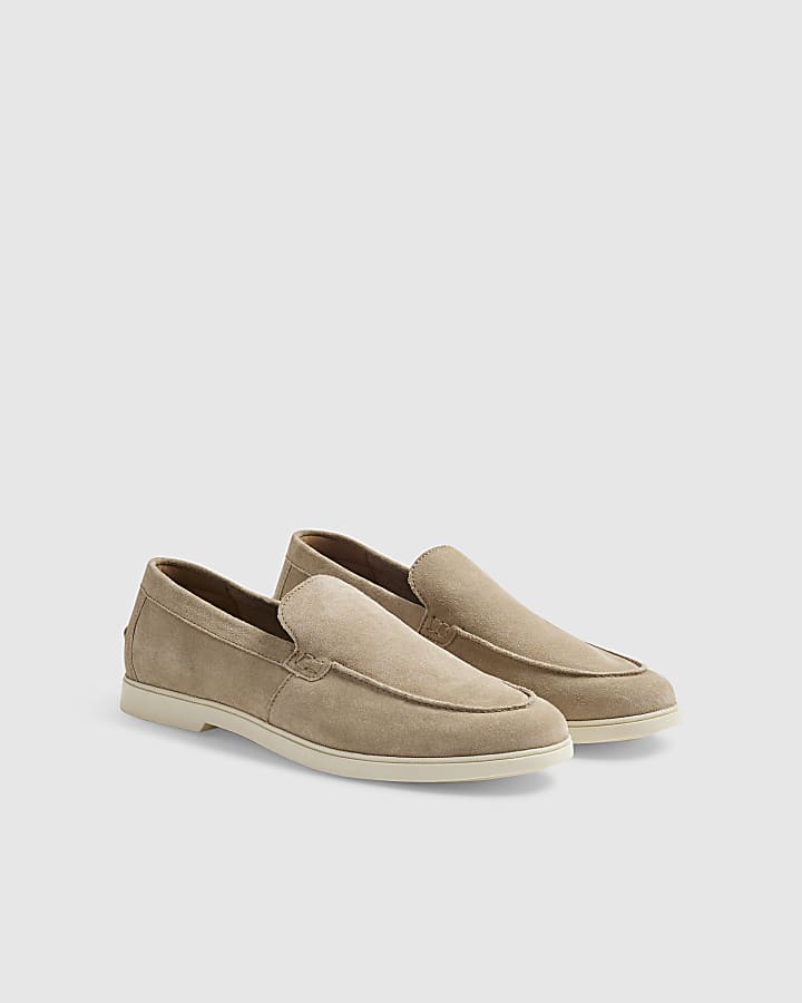 Beige Suede Deconstructed Loafers